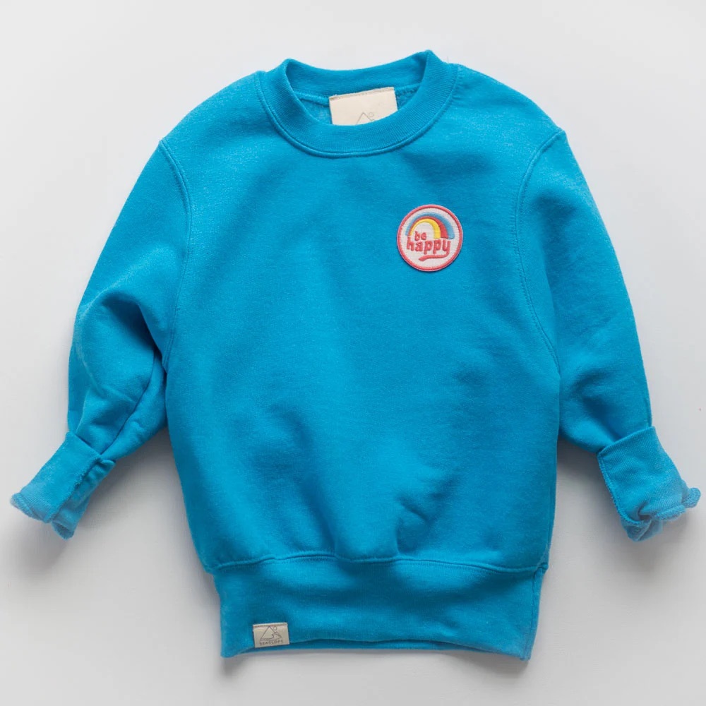 Seaslope Vibrant Blue Crewneck Sweater Be Happy Embroidery Youth 14-16